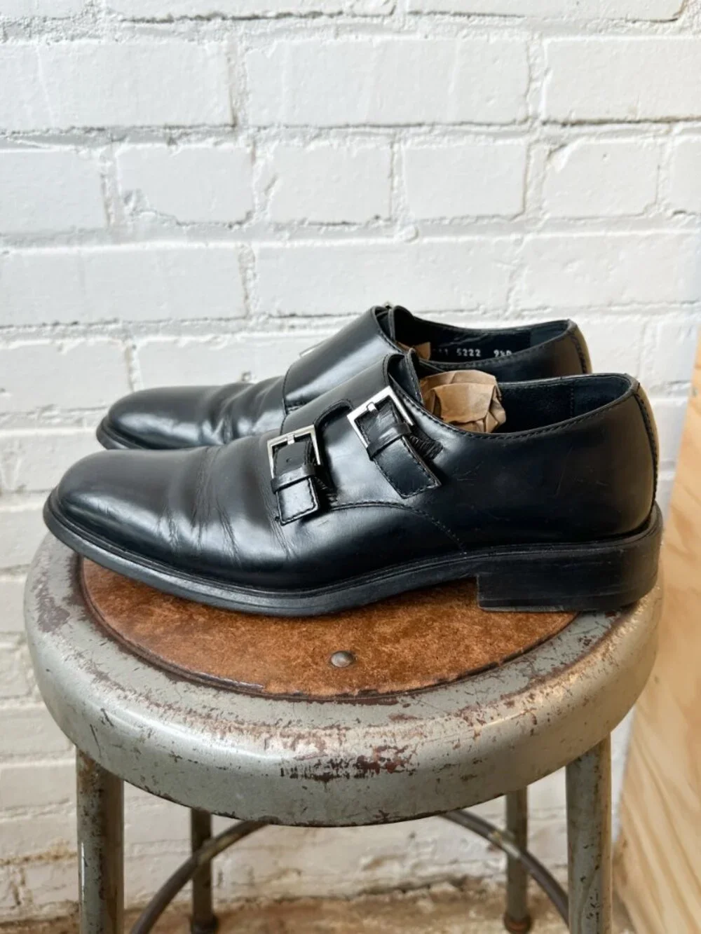 Gucci Men's Black Leather Double Monk Strap Dress Shoes Loafers - US Size 10